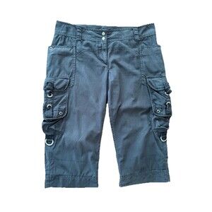 Armani Exchange Women’s Cargo Bermuda Shorts Sz 2 Black Utility Y2K Low Rise
